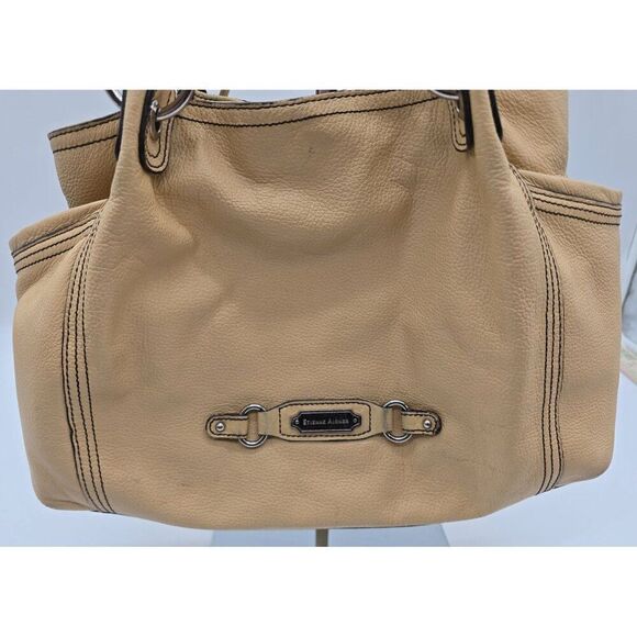 Etienne Aigner Beige Leather Shoulder Bag With Exterior Pockets & Zipper Accents - Picture 1 of 7